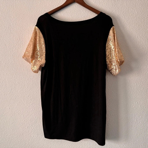 Sequin Short Sleeve Tee V Neck T Shirt Glitter Sparkles Loose Blouse Top 2XL - Picture 4 of 11
